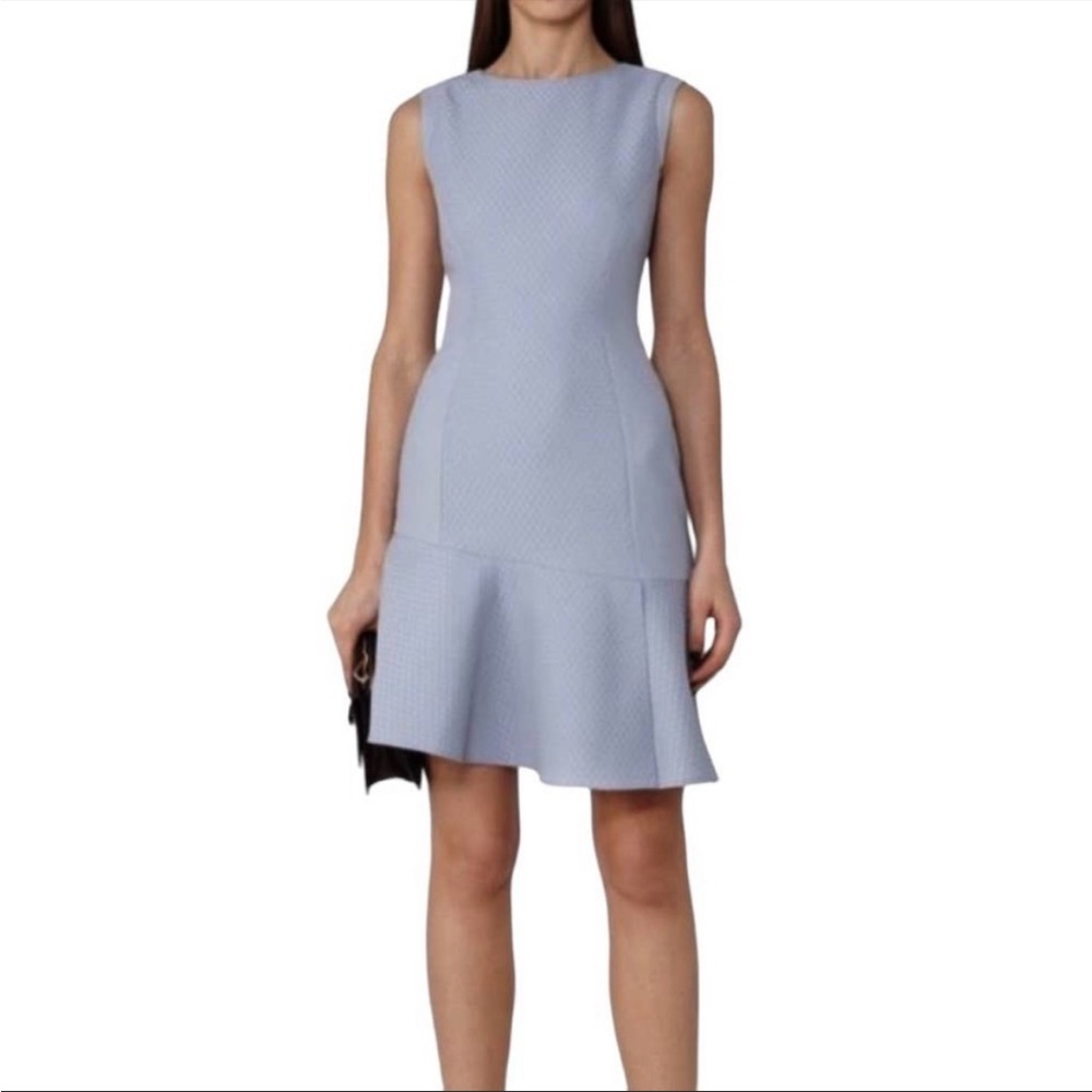 Reiss Textured Asymmetric Hem Sleeveless Dress in Sky Blue